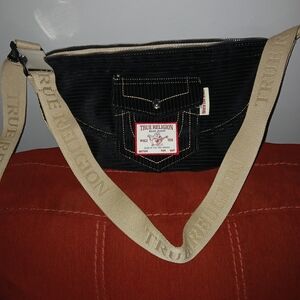 True Religion Black Shoulder Bag with Tan Strap